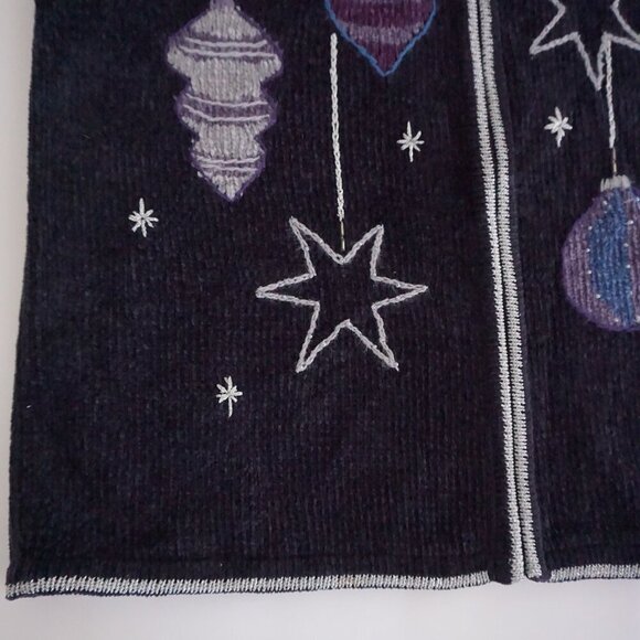 Vintage Christopher & Banks Navy Embroidered Christmas Ornaments Zip Vest S - Picture 7 of 9